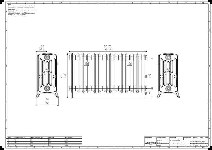 Grace - Ceramic White Cast Iron Column Radiator H500mm x W877mm 6 Column - Floor Standing