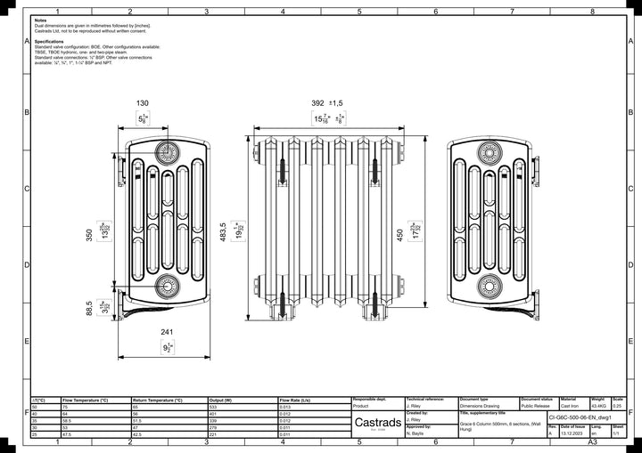 Grace - Anthracite Cast Iron Column Radiator H450mm x W393mm 4 Column - Wall Hung