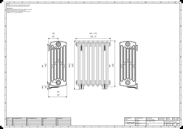Grace - Ceramic White Cast Iron Column Radiator H600mm x W454mm 6 Column - Wall Hung