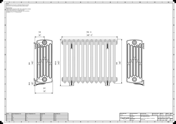 Grace - Ceramic White Cast Iron Column Radiator H600mm x W756mm 6 Column - Wall Hung