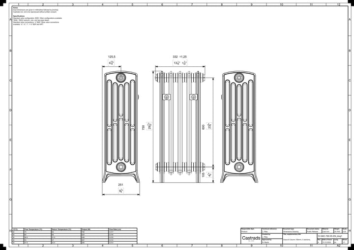 Grace - Quartz Grey Cast Iron Column Radiator H750mm x W333mm 6 Column - Floor Standing