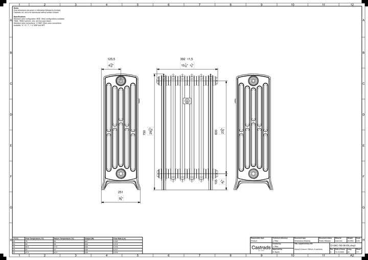 Grace - Ceramic White Cast Iron Column Radiator H750mm x W393mm 6 Column - Floor Standing