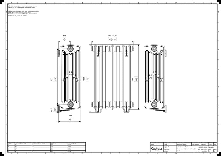 Grace - Ceramic White Cast Iron Column Radiator H700mm x W454mm 6 Column - Wall Hung