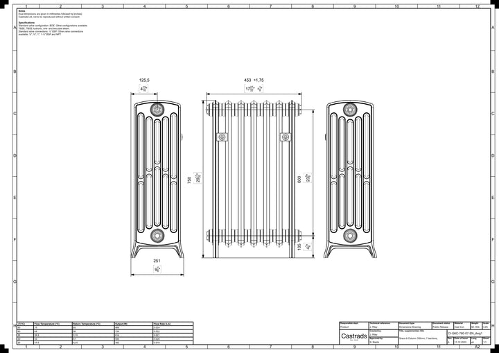 Grace - Ceramic White Cast Iron Column Radiator H750mm x W454mm 6 Column - Floor Standing
