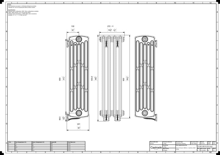 Grace - Anthracite Cast Iron Column Radiator H900mm x W272mm 6 Column - Wall Hung