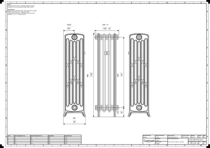Grace - Anthracite Cast Iron Column Radiator H950mm x W272mm 6 Column - Floor Standing