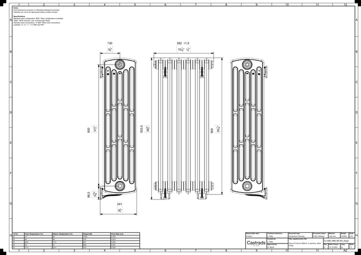 Grace - Ceramic White Cast Iron Column Radiator H900mm x W393mm 6 Column - Wall Hung