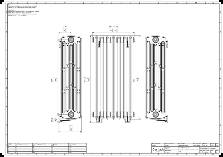 Grace - Ceramic White Cast Iron Column Radiator H900mm x W454mm 6 Column - Wall Hung
