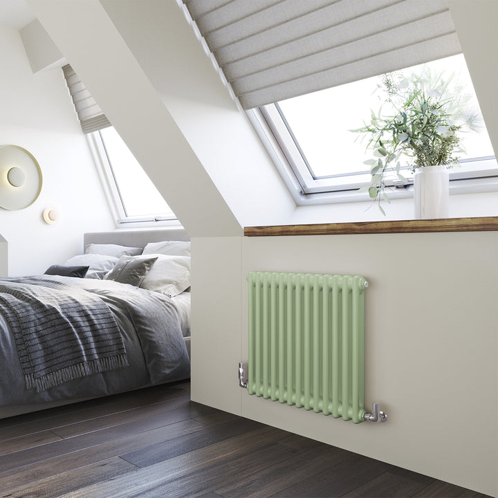 Alpha - Pale Green Column Radiator H600mm x W592mm 2 Column