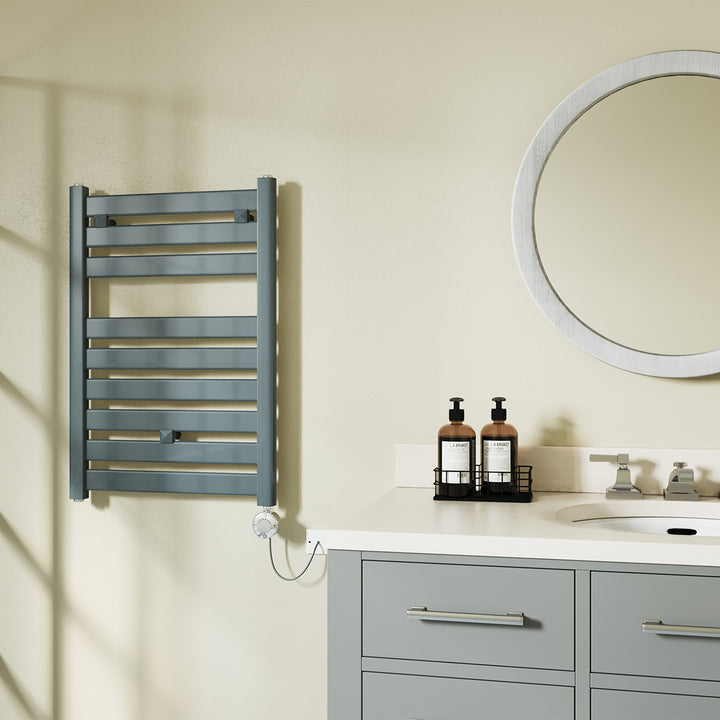 Capri - Anthracite Electric Towel Rail H719mm x W500mm Straight 300w Thermostatic