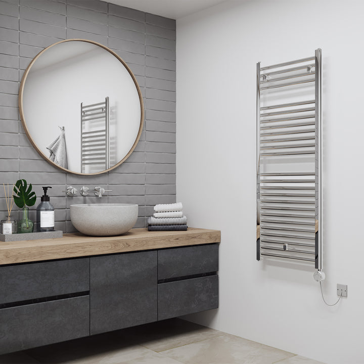 Roma - Chrome Electric Towel Rail H1230mm x W500mm Straight 300w Thermostatic