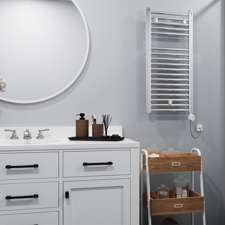 Roma - Chrome Electric Towel Rail H842mm x W400mm Straight 300w Thermostatic