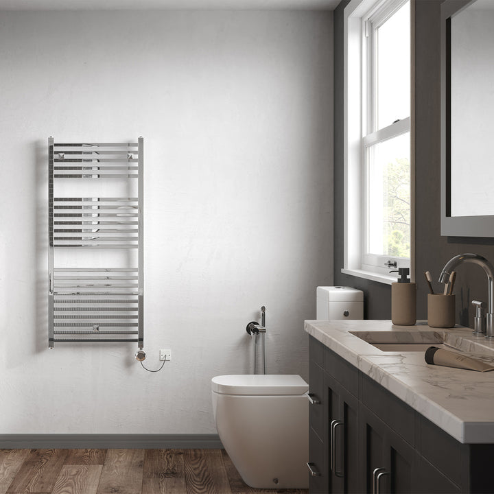 Todi - Chrome Electric Towel Rail H1110mm x W500mm Straight 300w Thermostatic