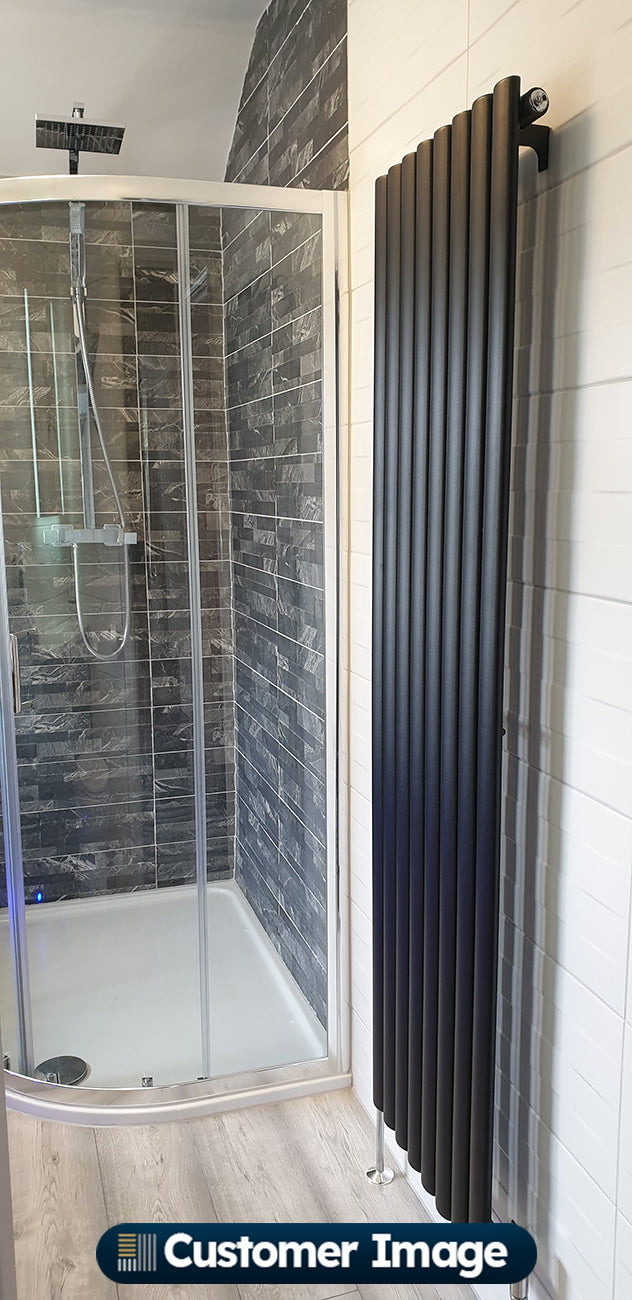 Omeara - Black Designer Radiator H1600mm x W464mm Single Panel - Feet Included