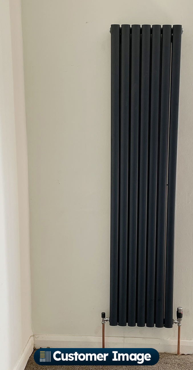 Omeara - Anthracite Designer Radiator H1800mm x W406mm Double Panel - Feet Included