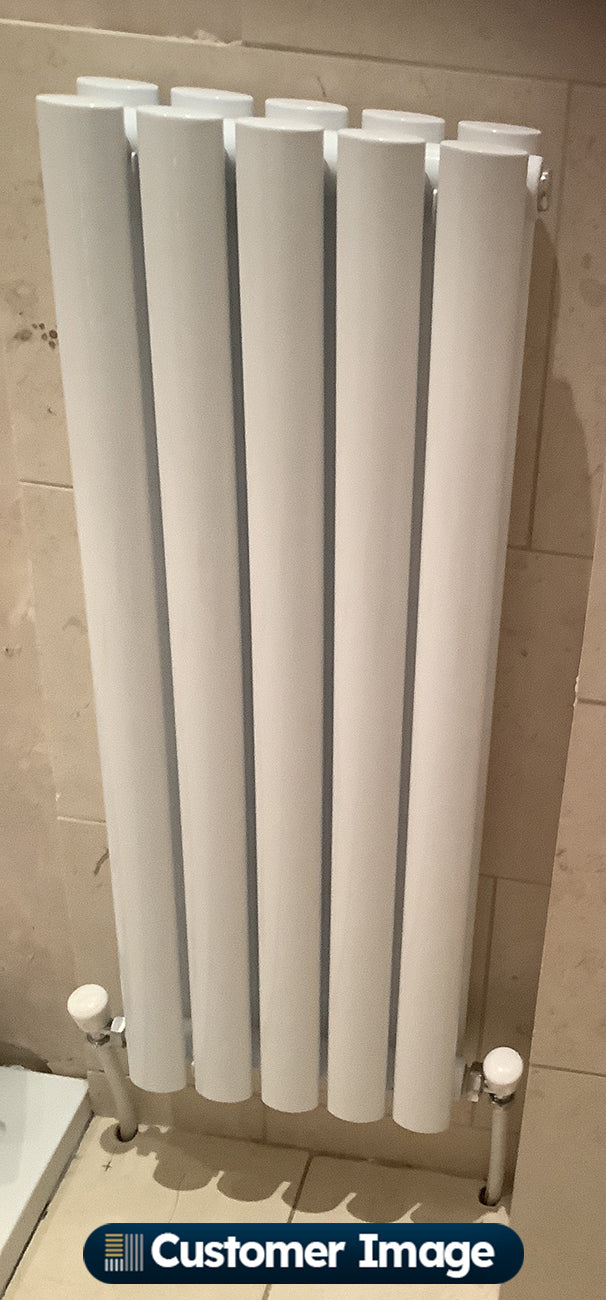 Omeara - White Designer Radiator H800mm x W290mm Double Panel - Feet Included