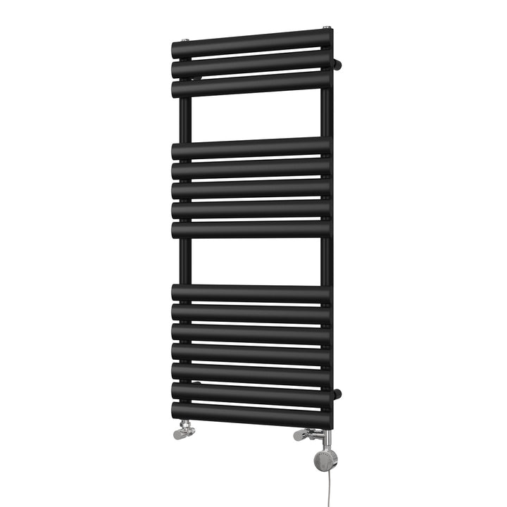 Omeara - Black Dual Fuel Towel Rail H1120mm x W500mm Thermostatic