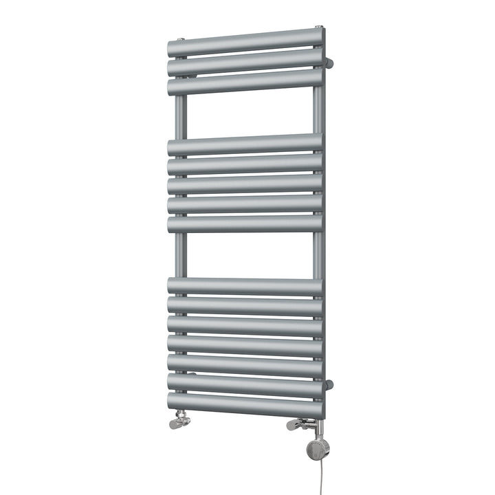 Omeara - Silver Dual Fuel Towel Rail H1120mm x W500mm Thermostatic