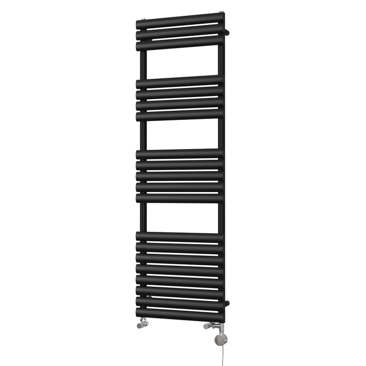 Omeara - Black Dual Fuel Towel Rail H1595mm x W500mm Thermostatic
