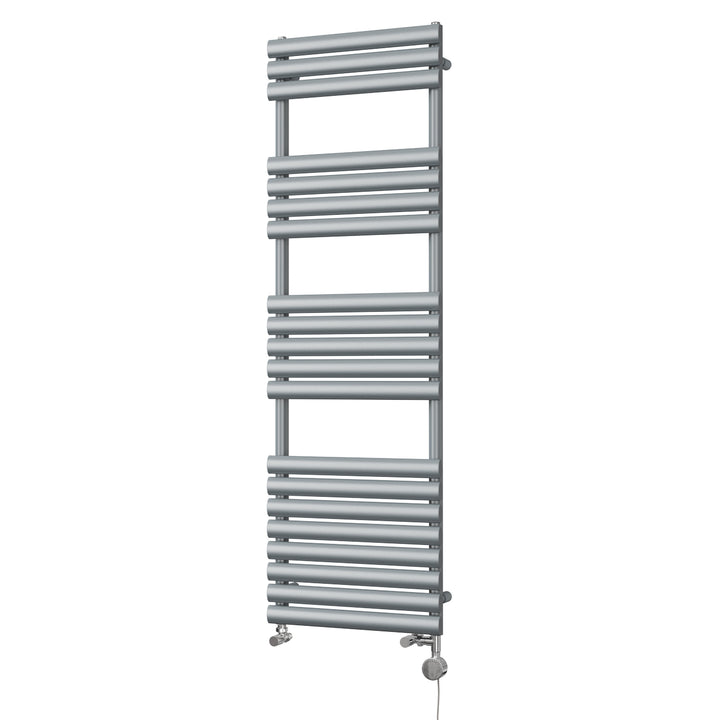 Omeara - Silver Dual Fuel Towel Rail H1595mm x W500mm Thermostatic