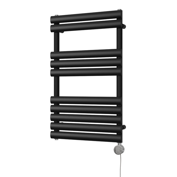 Omeara - Black Electric Towel Rail H825mm x W500mm 300w Thermostatic