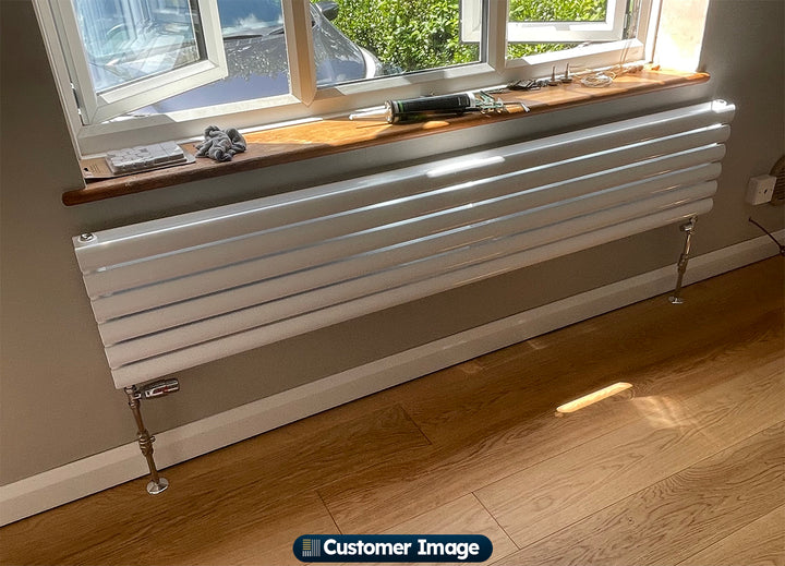 Omeara Axis - White Horizontal Radiator H348mm x W1800mm Double Panel