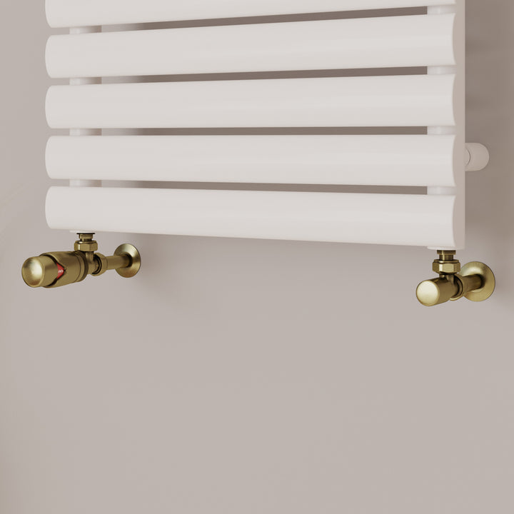 Stirling Bold - Antique Brass Thermostatic Radiator Valve & Lockshield Angled 15mm
