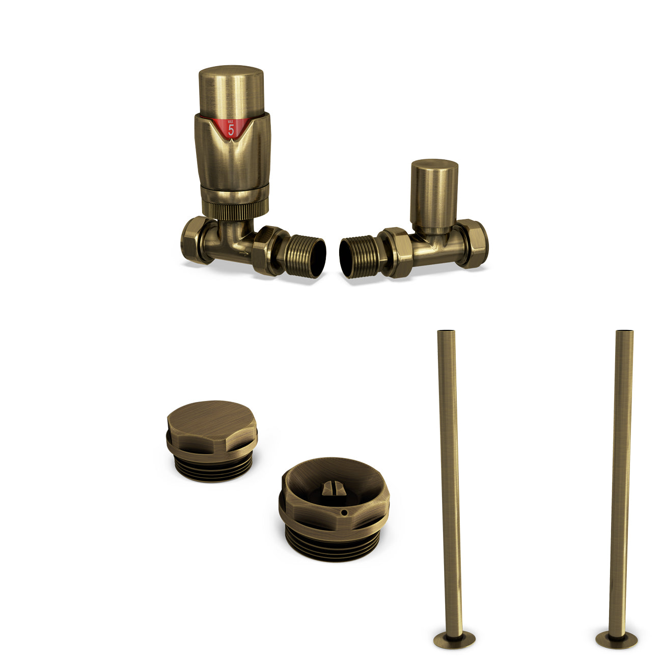 Stirling Bold - Thermostatic Radiator Valve & Accessory Kit - Antique Brass Straight 15mm