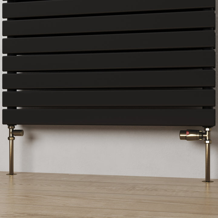 Stirling Bold - Antique Brass Thermostatic Radiator Valve & Lockshield Straight 8mm
