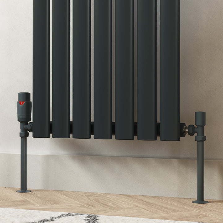 Stirling Bold - Anthracite Thermostatic Radiator Valve & Lockshield Angled 15mm