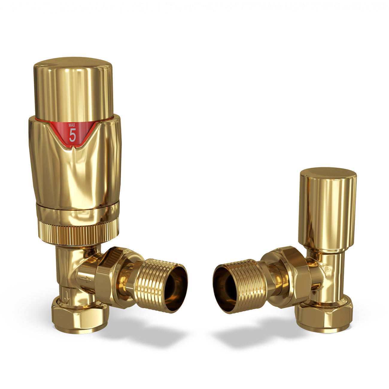 Stirling Bold - Polished Brass Thermostatic Radiator Valve & Lockshield Angled 10mm