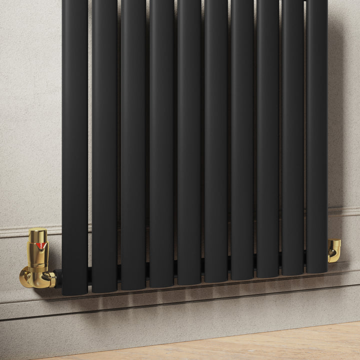 Stirling Bold - Polished Brass Thermostatic Radiator Valve & Lockshield Corner 15mm