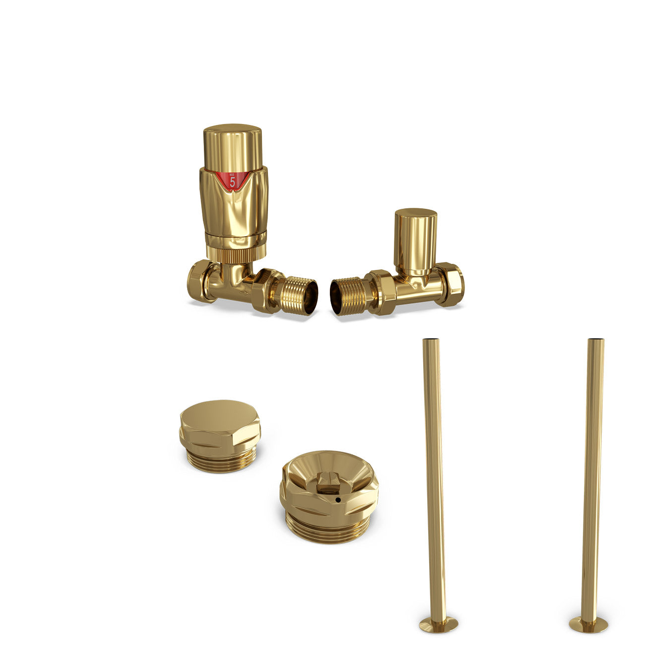 Stirling Bold - Thermostatic Radiator Valve & Accessory Kit - Polished Brass Straight 15mm