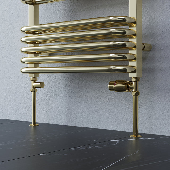 Stirling Bold - Polished Brass Thermostatic Radiator Valve & Lockshield Straight 15mm
