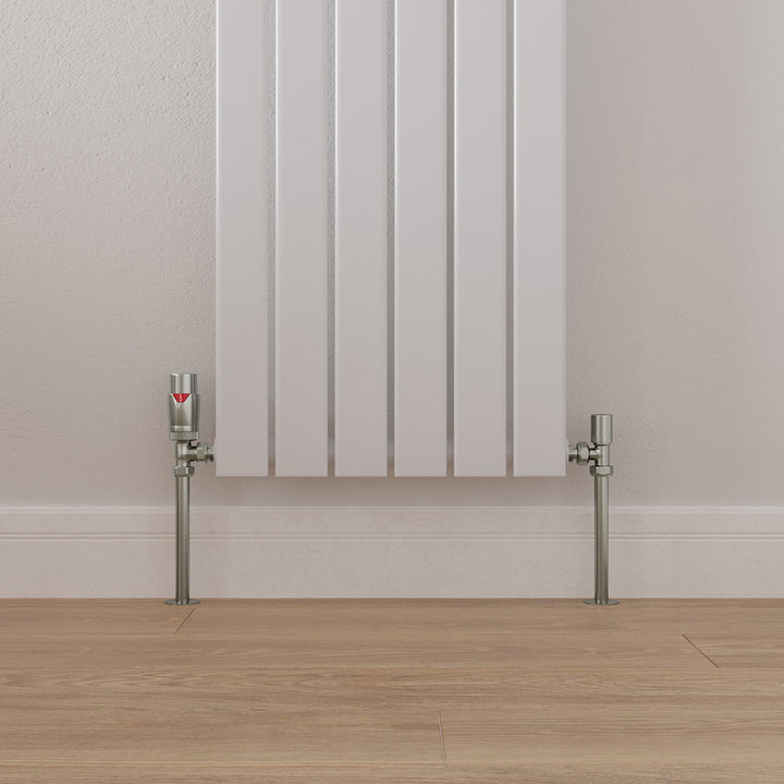 Stirling Bold - Silver Nickel Thermostatic Radiator Valve & Lockshield Angled 10mm