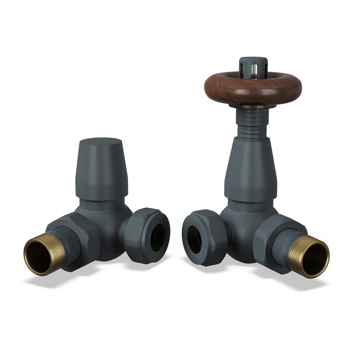Stirling Traditional - Anthracite Thermostatic Radiator Valve & Lockshield Corner 15mm