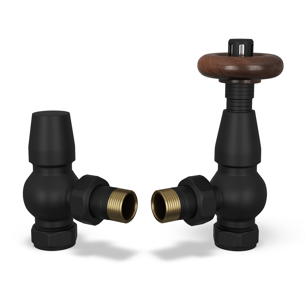 Stirling Traditional - Black Thermostatic Radiator Valve & Lockshield Angled 15mm