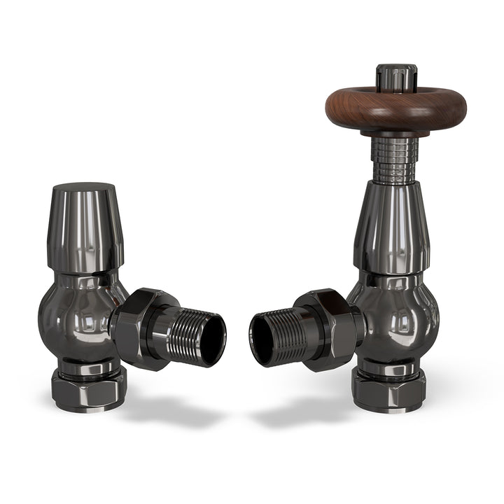 Stirling Traditional - Black Nickel Thermostatic Radiator Valve & Lockshield Angled 15mm