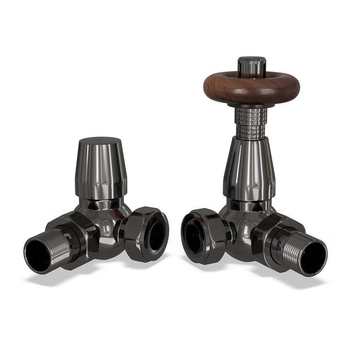 Stirling Traditional - Black Nickel Thermostatic Radiator Valve & Lockshield Corner 15mm