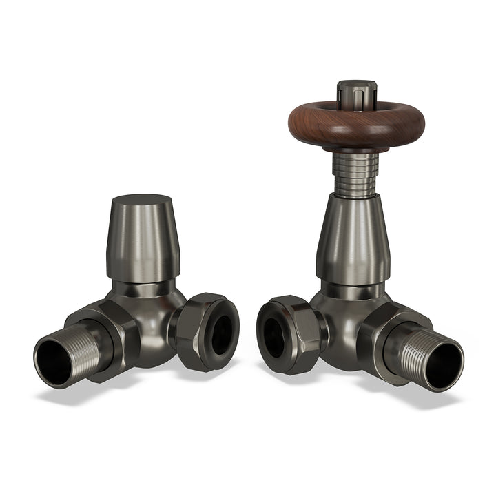Stirling Traditional - Pewter Thermostatic Radiator Valve & Lockshield Corner 15mm