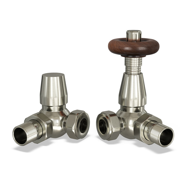 Stirling Traditional - Silver Nickel Thermostatic Radiator Valve & Lockshield Corner 15mm
