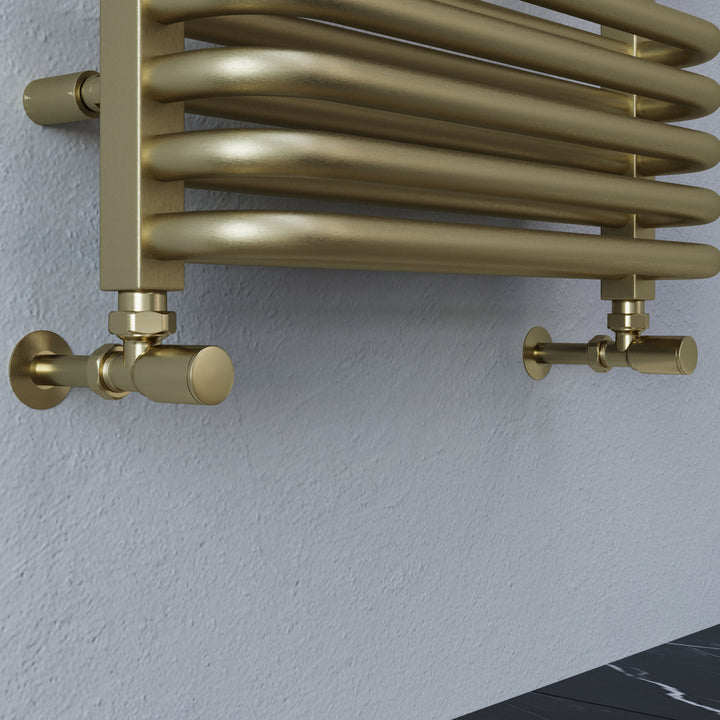 Round - Brushed Brass Radiator Valves Angled 15mm