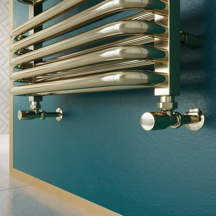 Round - Polished Brass Radiator Valves Angled 8mm