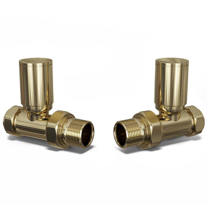 Round - Polished Brass Radiator Valves Straight 15mm