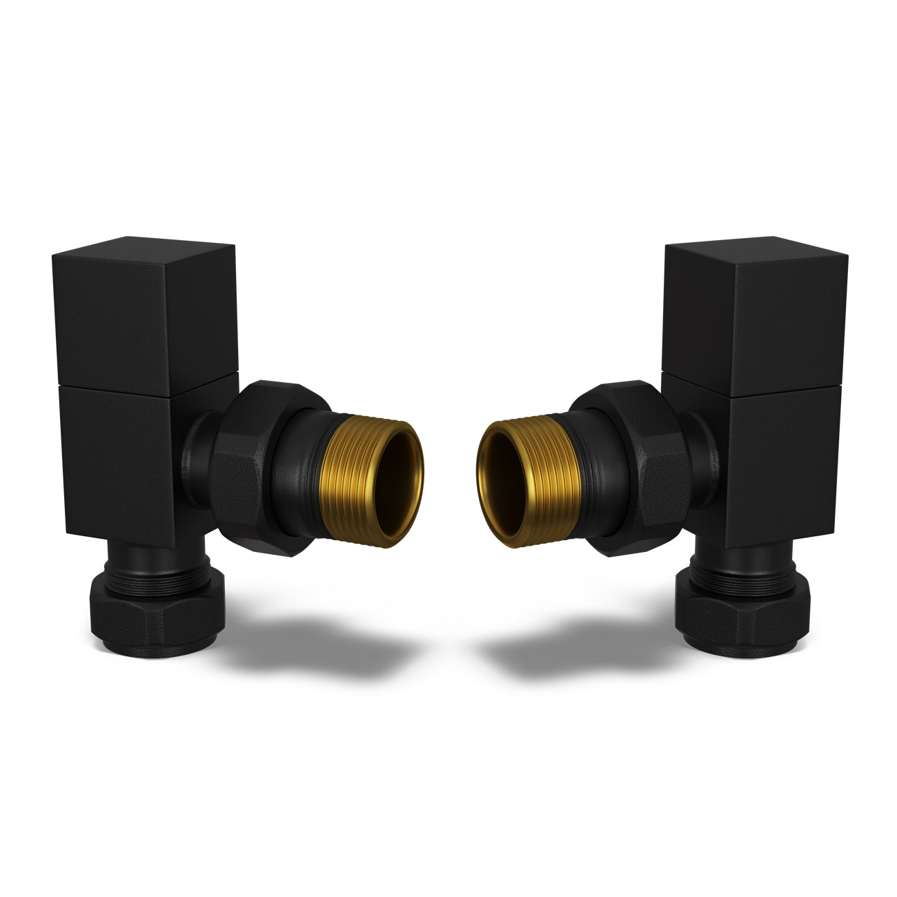 Square - Black Radiator Valves Angled 15mm