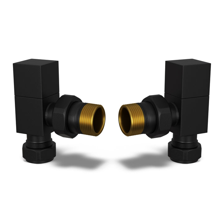 Square - Black Radiator Valves Angled 15mm