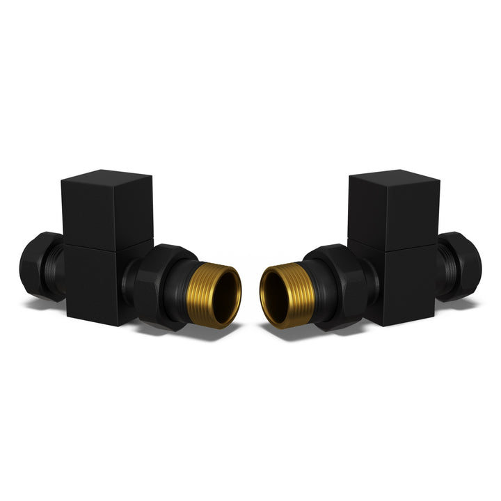 Square - Black Radiator Valves Straight 15mm