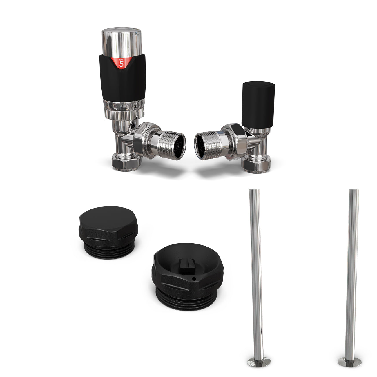 Talus Bold - Thermostatic Radiator Valve & Accessory Kit - Black Angled 15mm