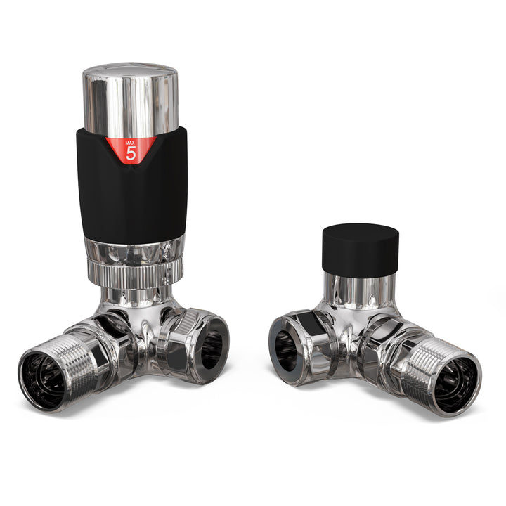 Talus Flair - Black Thermostatic Radiator Valve & Lockshield Corner 15mm