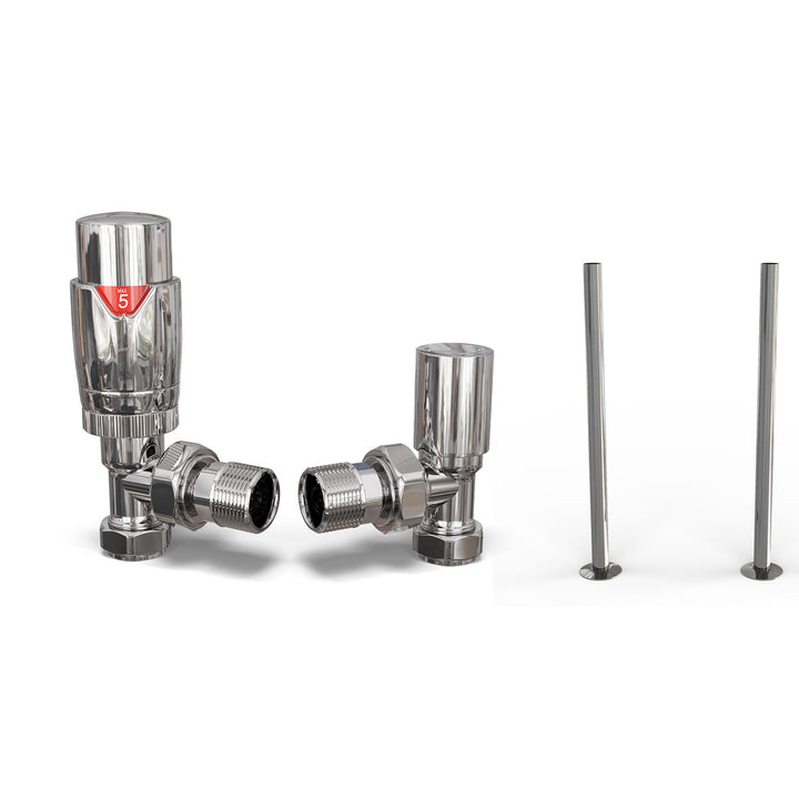 Talus Flair - Thermostatic Radiator Valve & Installation Kit - Chrome Angled 15mm